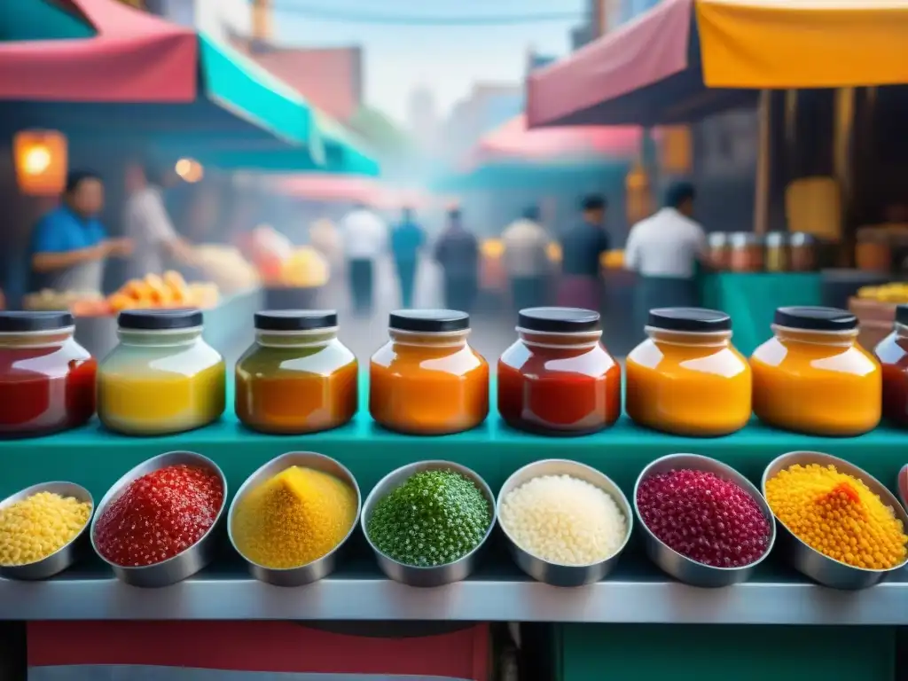 Descubre las mejores salsas comida callejera en un animado mercado latinoamericano