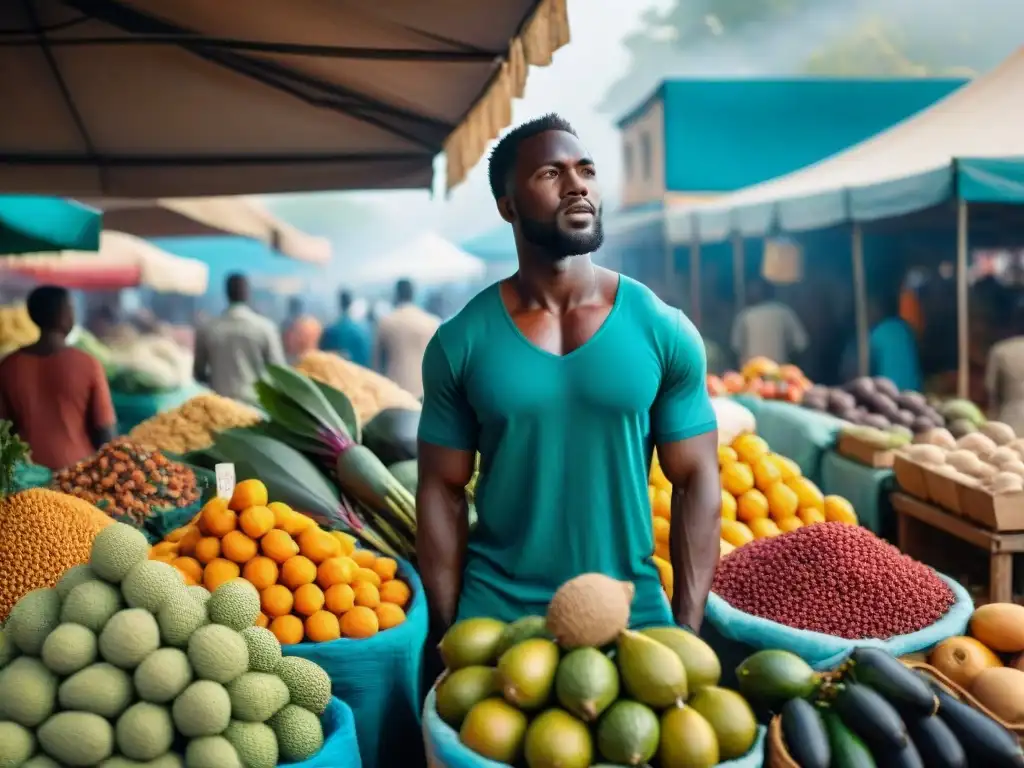 Un mercado africano bullicioso, lleno de colores y sabores únicos de la gastronomía africana