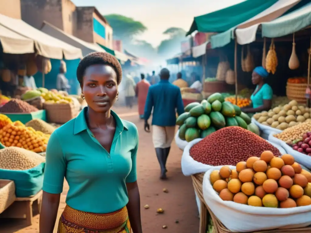 Mercado Africano: Colores, Sabores y Cultura en Vivo Un mercado africano gourmet donde exploradores disfrutan de delicias exóticas y colores vibrantes