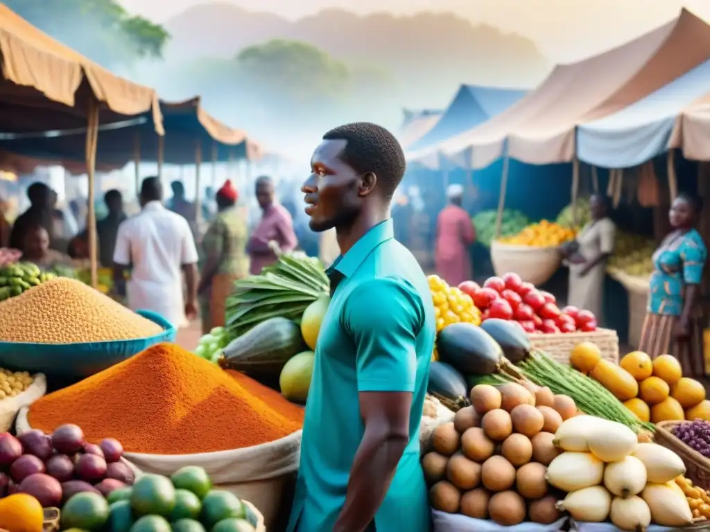 Un mercado africano vibrante y auténtico, lleno de colores y sabores únicos