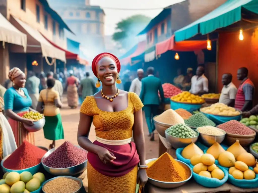 Un mercado africano vibrante lleno de color y vida