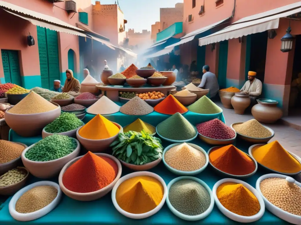 Un mercado bullicioso en Marrakech con sabores y colores de la cocina de fusión sabores culturas