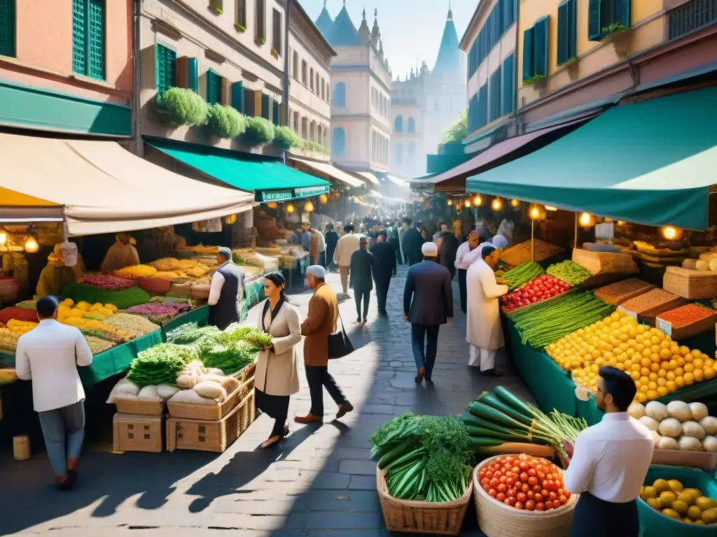 Un mercado callejero bullicioso en una ciudad vibrante y culturalmente rica