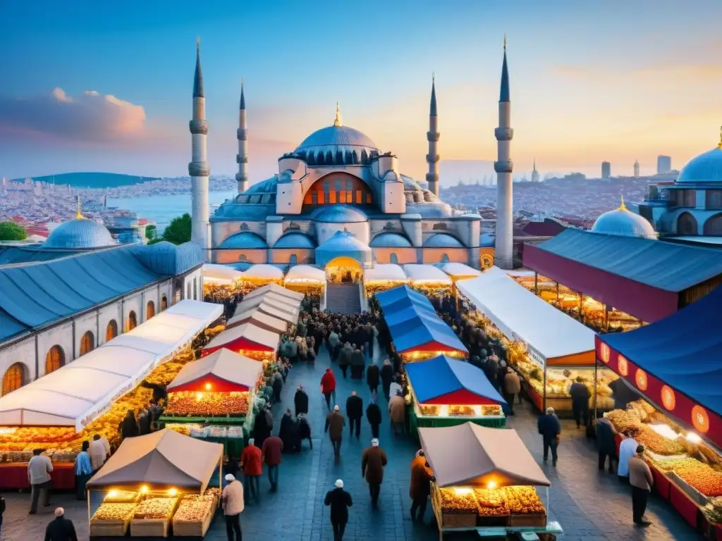 Un mercado callejero bullicioso en Estambul con cocina fusión destinos culturas culinarias