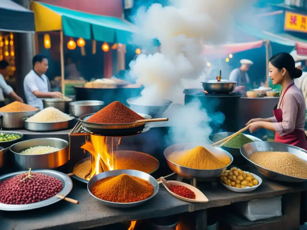 Un mercado callejero bullicioso en Asia con cocina fusión destinos culturas culinarias