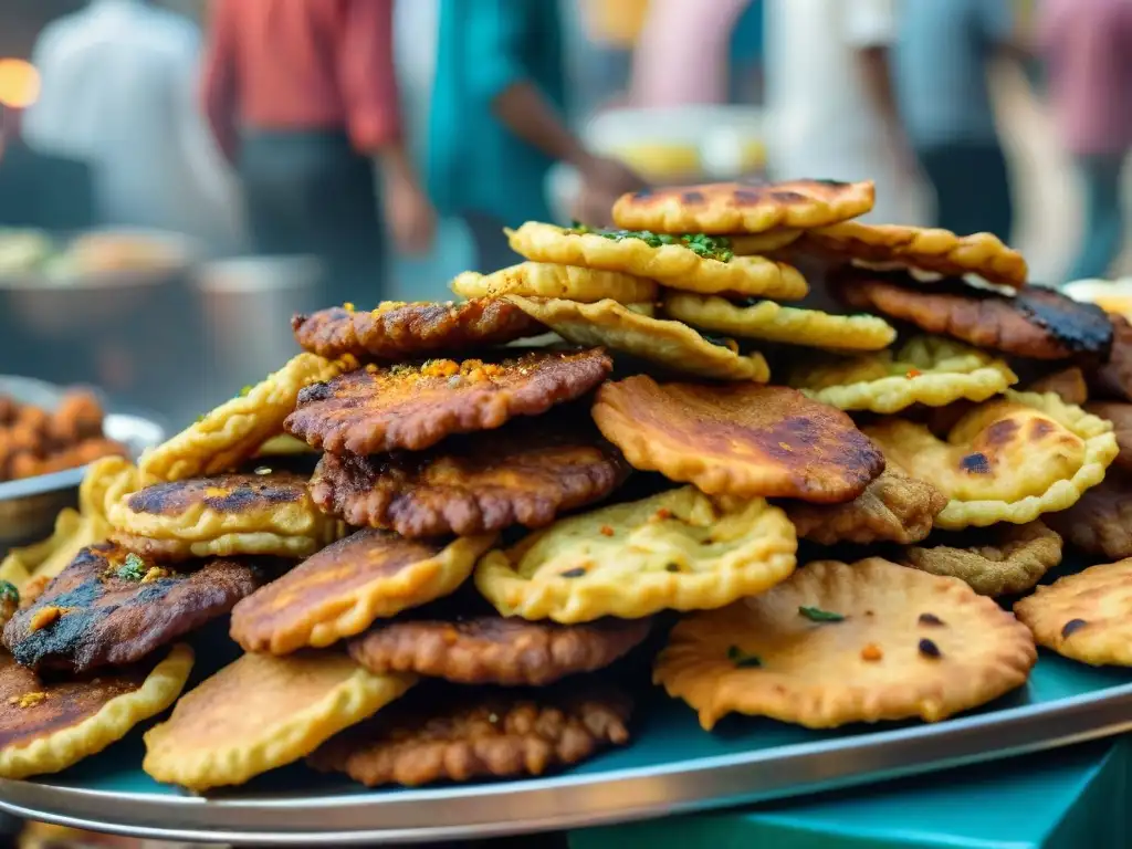 Un mercado callejero bullicioso en Pakistán con vendedores de Pakoras coloridos