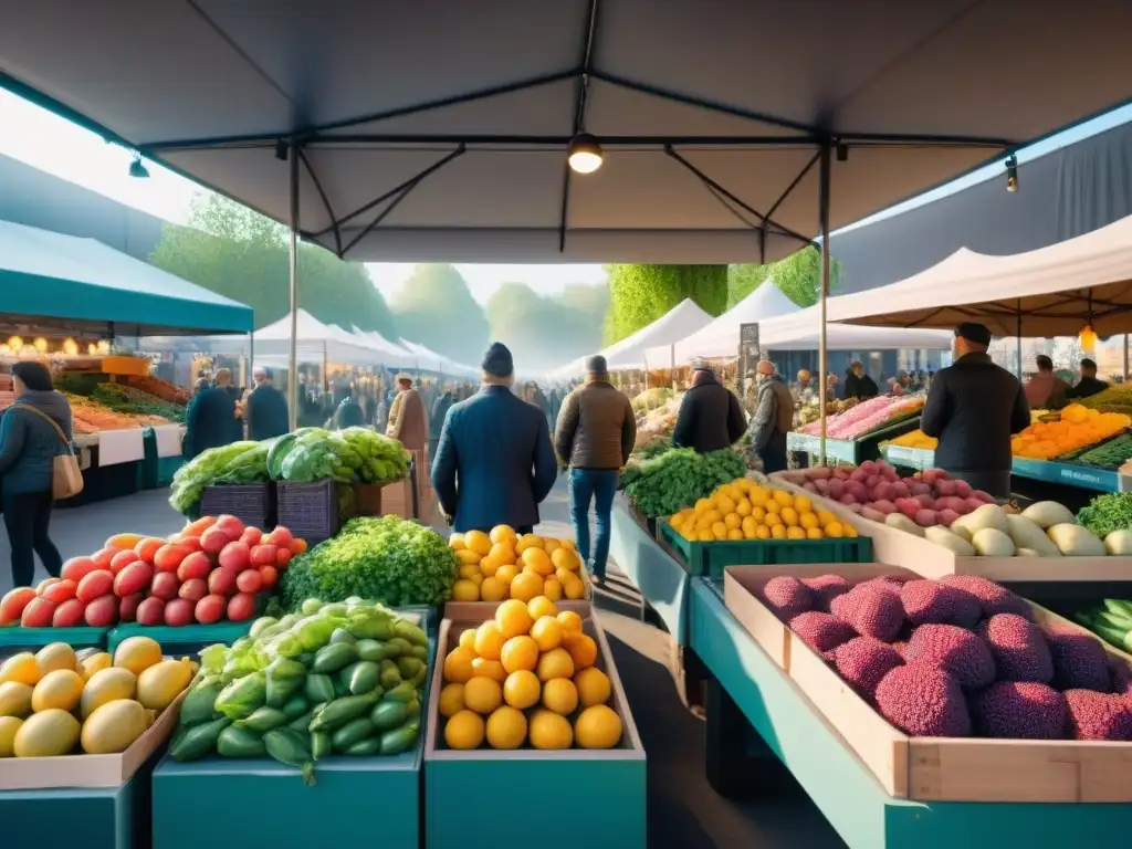 Un mercado lleno de vida y color, donde la comunidad se une en torno a la gastronomía sostenible