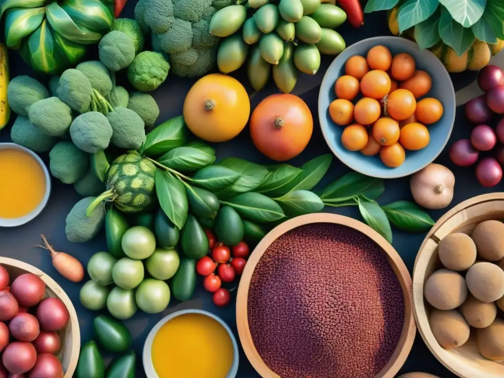 Un mercado vibrante en Brasil con influencia diáspora africana: frutas, verduras y especias en un ambiente multicultural y colorido