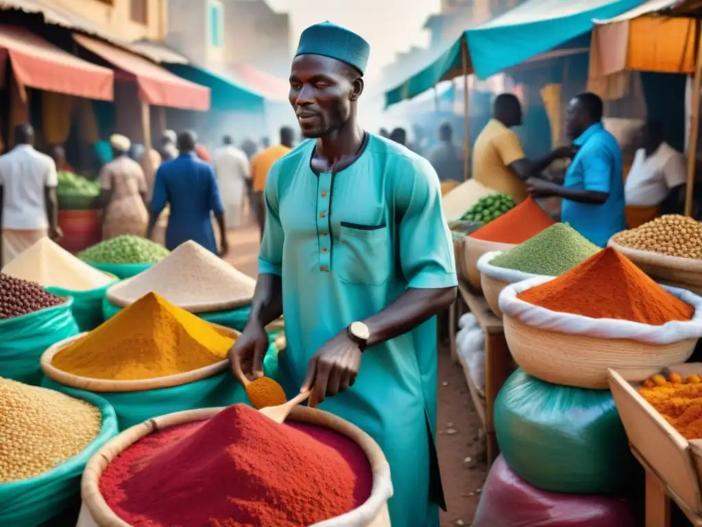 Un mercado vibrante en Senegal, lleno de colores y sabores