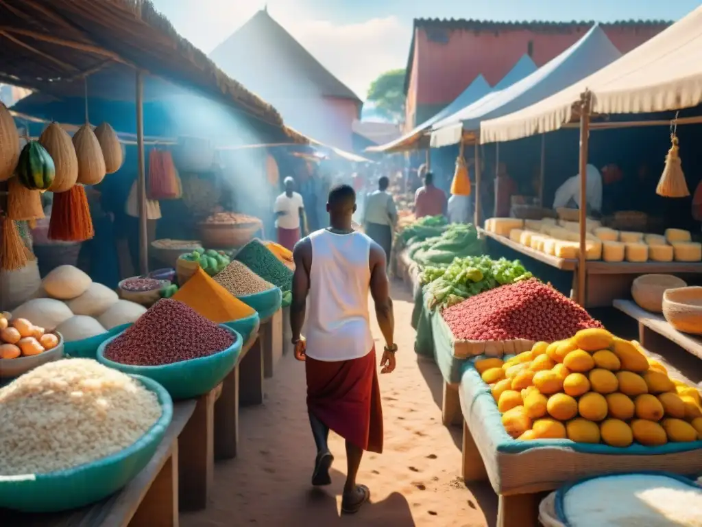 Mercado africano: una explosión de colores, sabores y cultura Explora mercados africanos gourmet: delicias coloridas y vibrantes, vendedores tradicionales y una escena llena de vida