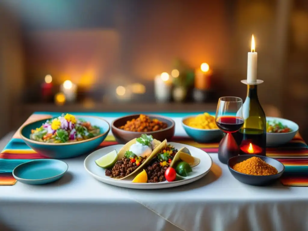 Una mesa de cena mexicana fusión con vinos para cena mexicana fusión