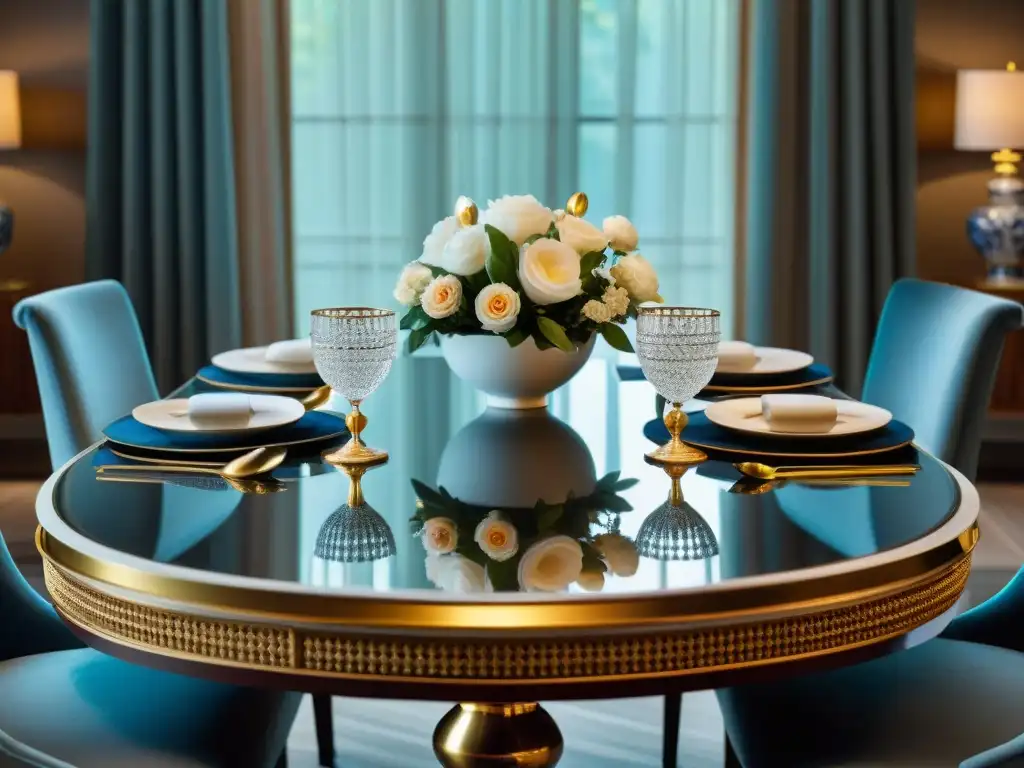 Una mesa de comedor elegante adornada con marcas de porcelana de renombre, listas para impresionar, bañada en luz natural