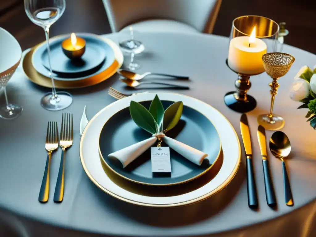 Majestuosa mesa de comedor con elegancia y refinamiento Una mesa de comedor elegante con vajilla de porcelana, cubertería de plata, y arreglos florales