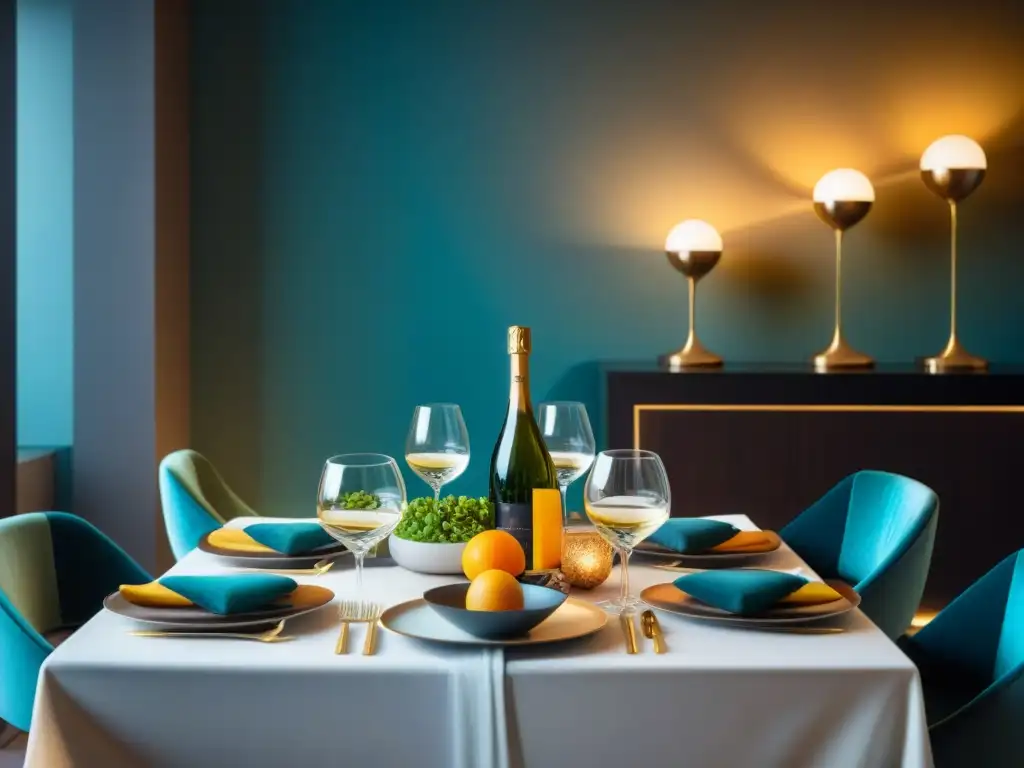 Una mesa de comedor exquisitamente preparada en un hotel de lujo, resaltando una fusión culinaria global