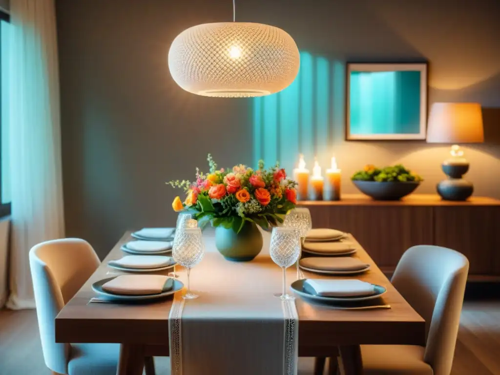 Una mesa elegantemente decorada en un ambiente íntimo y acogedor, ideal para seguir consejos gourmet decorar mesas en espacios pequeños