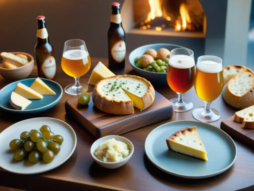 Una mesa bellamente decorada con cervezas regionales y comidas típicas en perfecta armonía, ideal para un maridaje cervezas comidas típicas regional