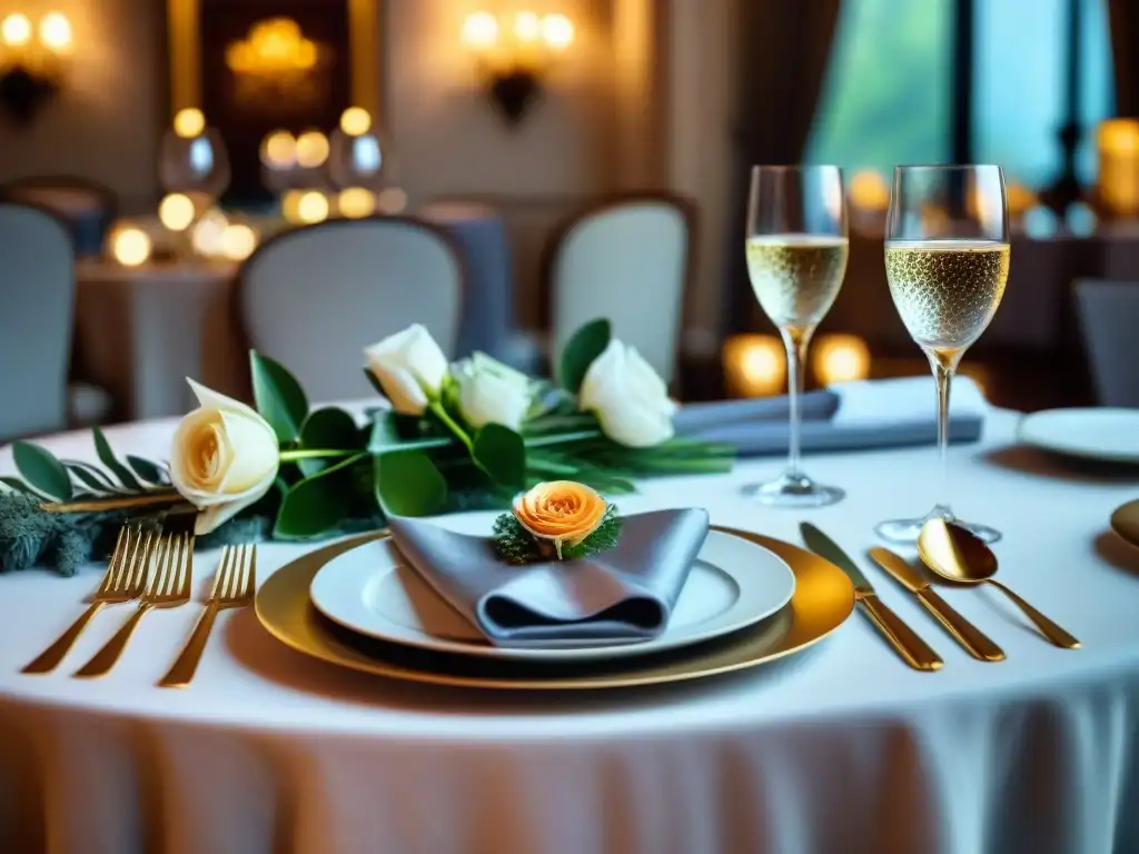 Una mesa elegantemente decorada con cristalería exquisita para eventos gourmet