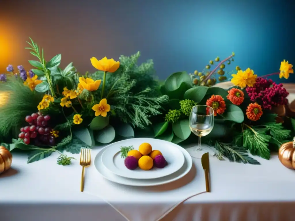 Una mesa elegantemente decorada con exquisitos platillos y vinos, todo en armonía