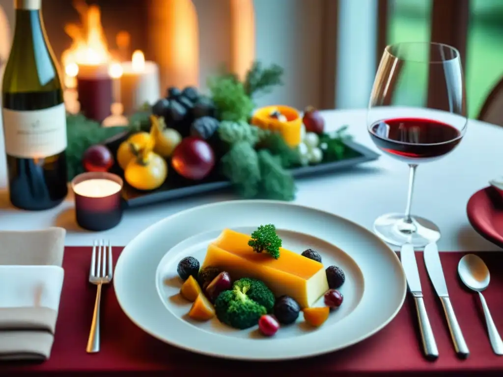 Una mesa elegantemente decorada con exquisitos platillos y vinos, representando maridajes de Temporada gourmet