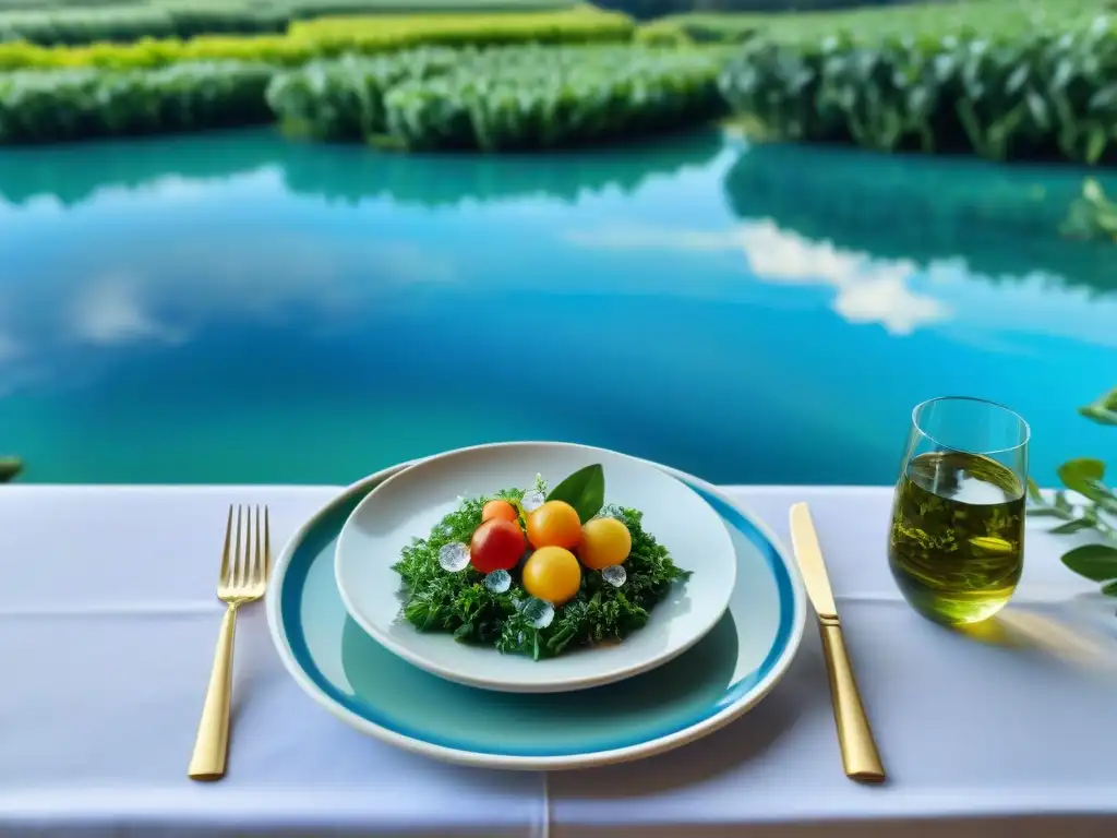 Una mesa exquisitamente decorada con ingredientes orgánicos sostenibles en un restaurante de granja a mesa, armonizando naturaleza y gastronomía