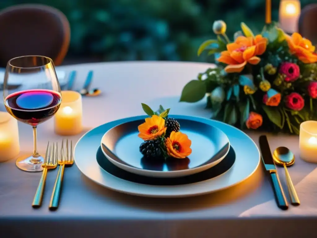 Una mesa elegantemente decorada con maridajes innovadores gourmet sorprendentes