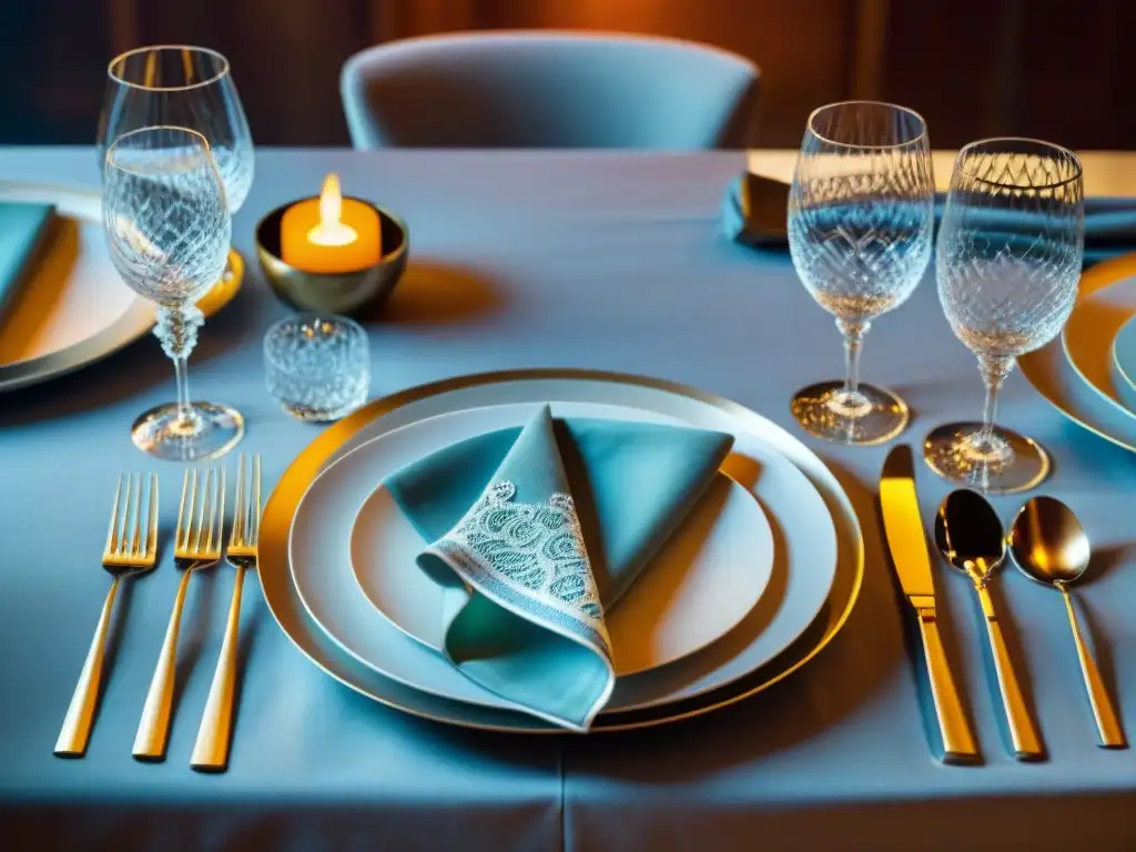 Una mesa elegantemente decorada con textiles de mesa para gourmet, reflejando lujo y sofisticación