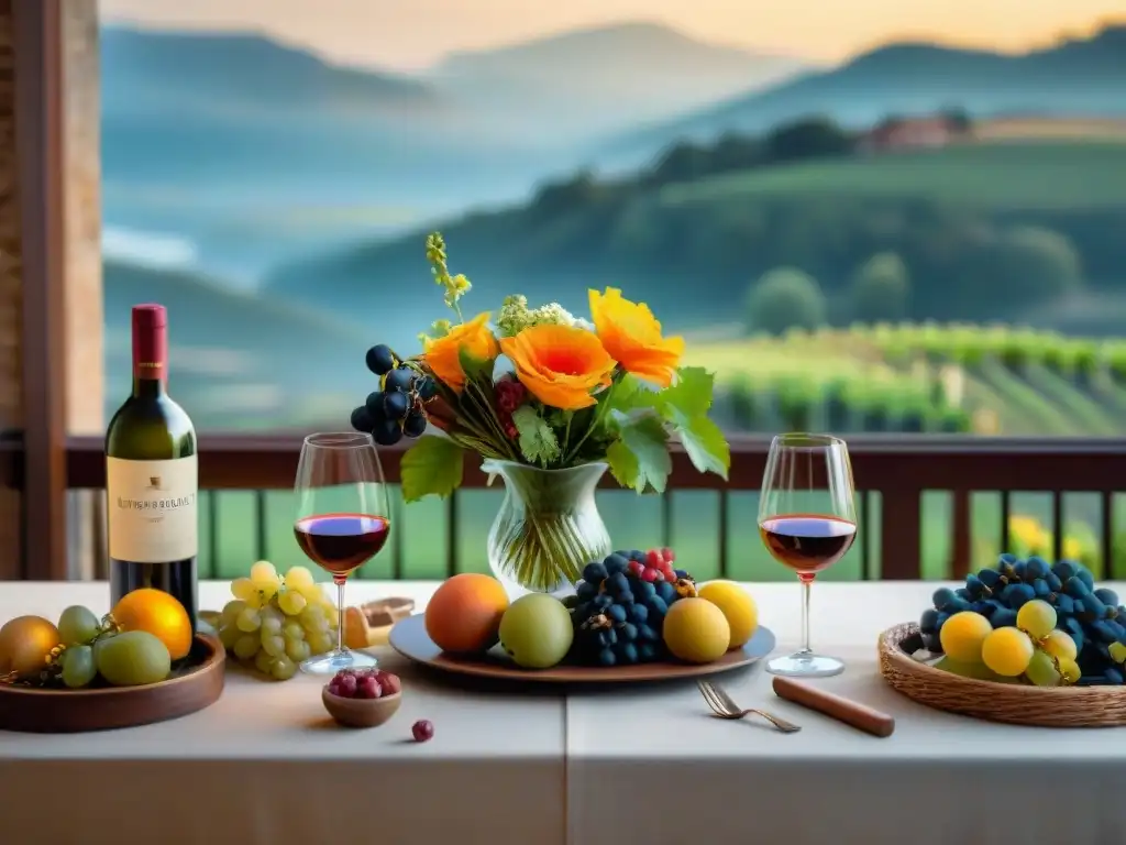 Una mesa lujosamente decorada con vinos europeos para maridar temporada y arte histórico, creando una escena impresionante