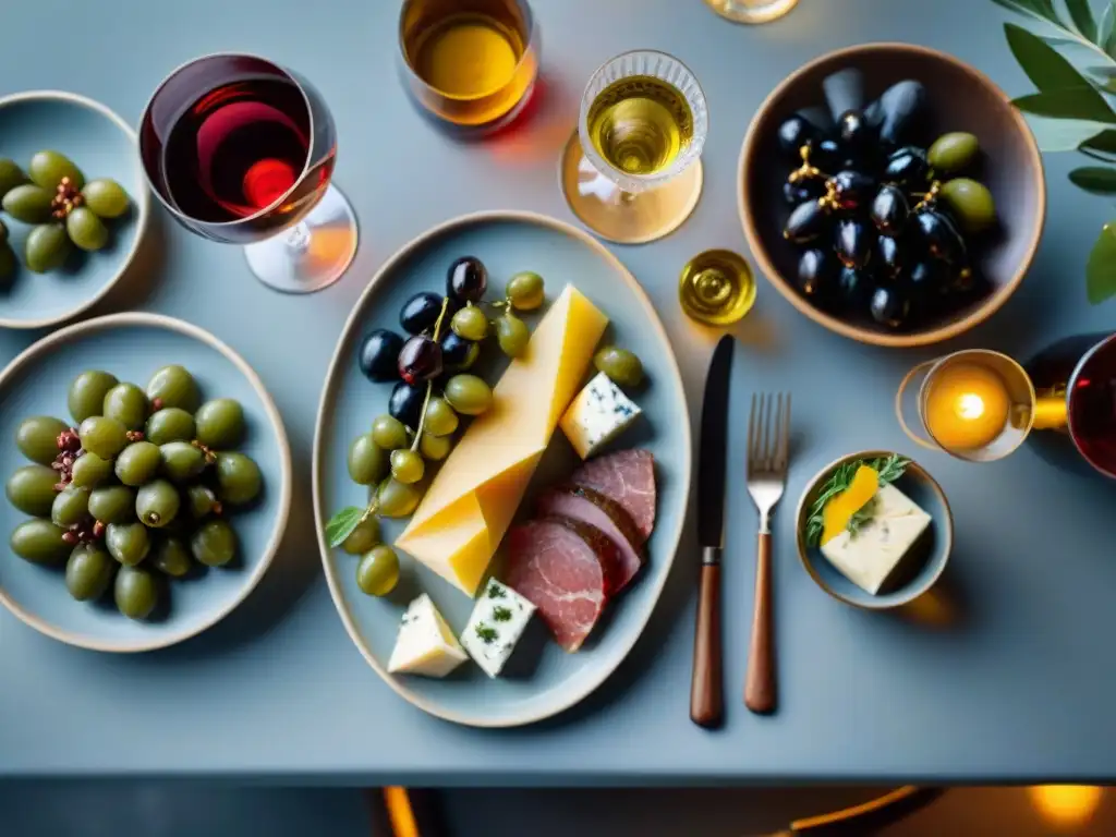 Una mesa elegante para la cultura del aperitivo, con vinos, licores y deliciosos bocados gourmet