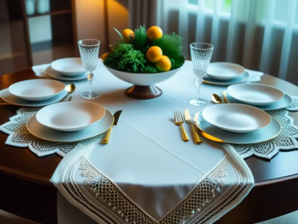 Una mesa elegante y lujosa con textiles de mesa para gourmet, exquisitos bordados y texturas