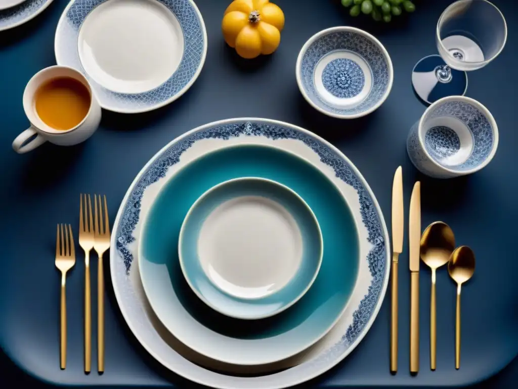 Una mesa elegante con marcas de porcelana de renombre meticulosamente dispuestas, impresionando con su refinamiento y opulencia