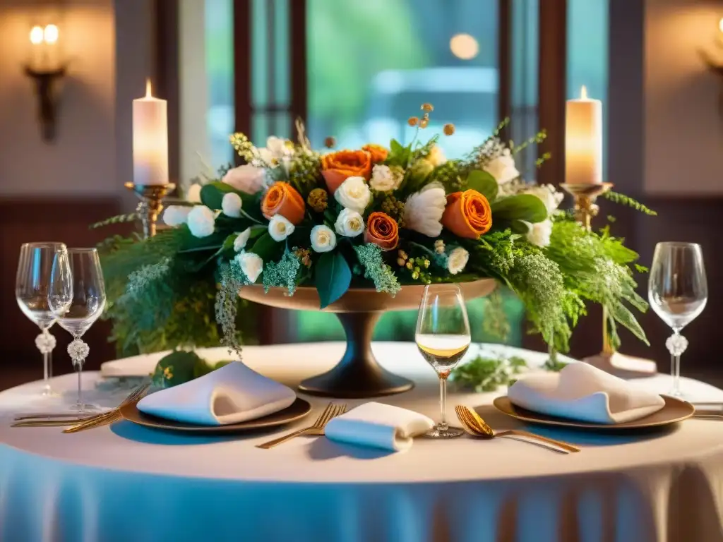 Una mesa elegante en un sofisticado evento Popup, con maridaje vinos, cenas gourmet