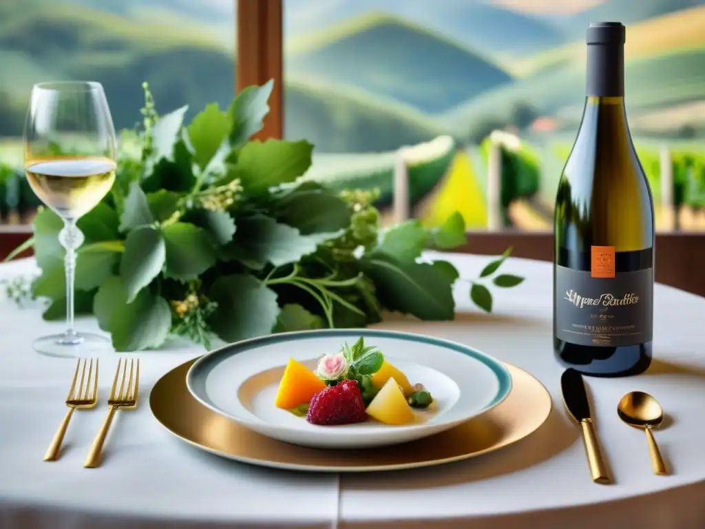 Exquisita mesa de lujo con vinos y gastronomía gourmet Una mesa elegante con vajilla fina, copas de cristal, platos gourmet y vinos exquisitos