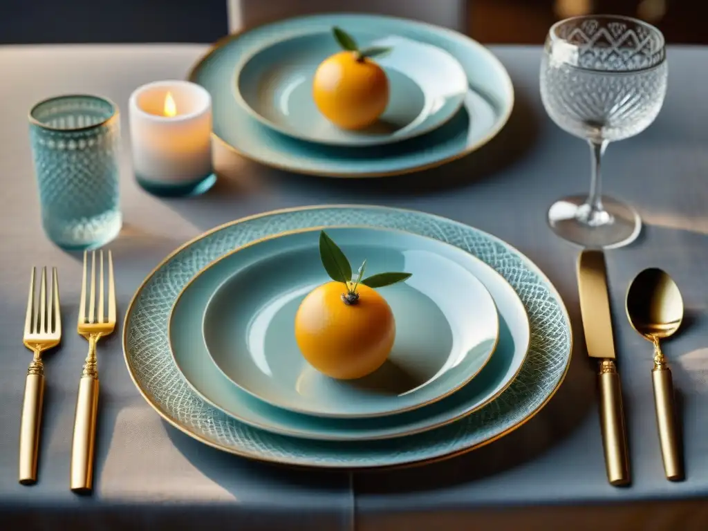 Mesa elegante con vajilla gourmet: lujo y detalle Una mesa elegante con vajilla gourmet perfecta, plato elegir, iluminada por velas