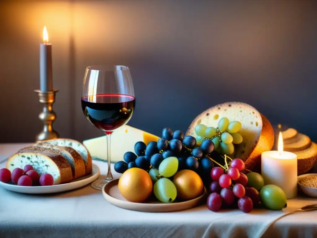 Exquisita mesa de vino y comida orgánica en ambiente acogedor Mesa elegante con vinos orgánicos maridaje perfecto y deliciosa comida en cálida luz de velas