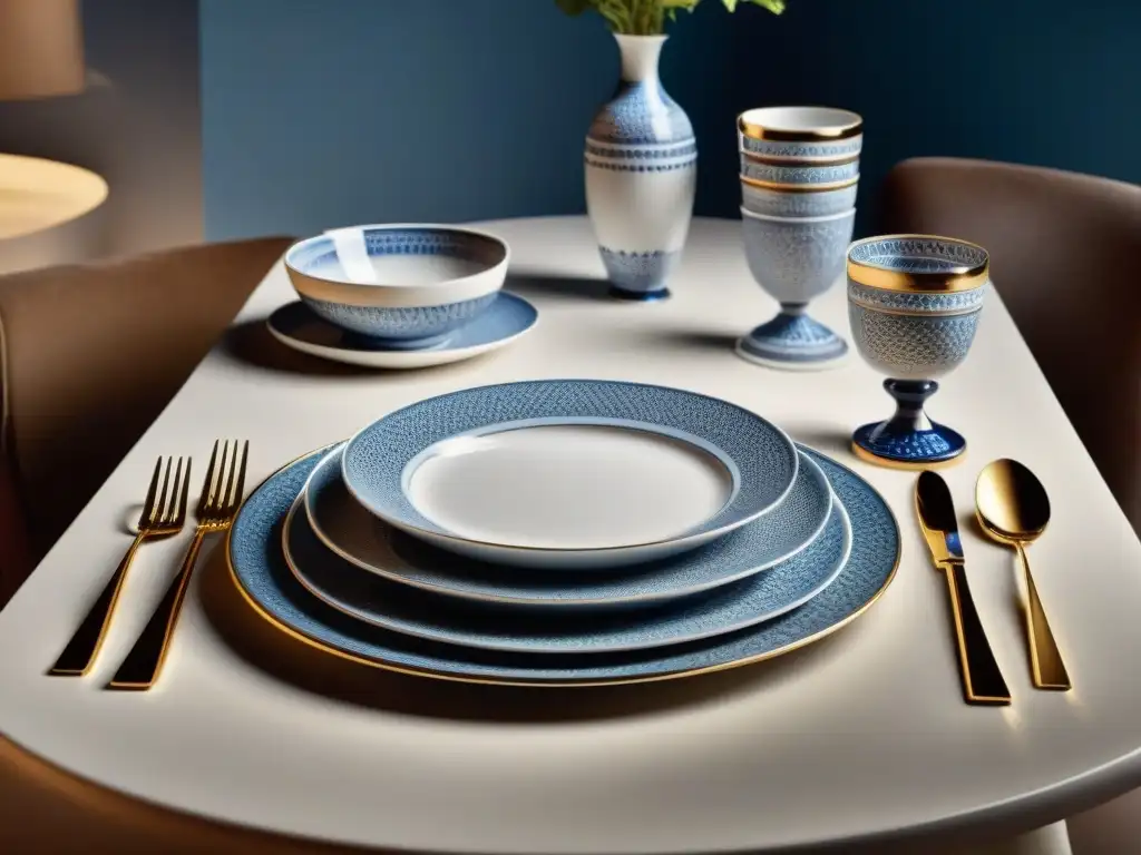 Una mesa impresionante con marcas de porcelana de renombre como Lladró, Wedgwood y Royal Copenhagen, irradiando elegancia y lujo