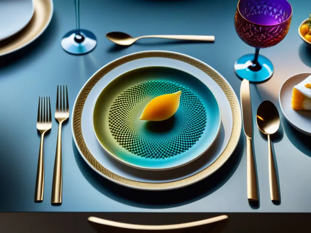 Una mesa de lujo con platos exquisitos impresos en 3D en gastronomía sensorial