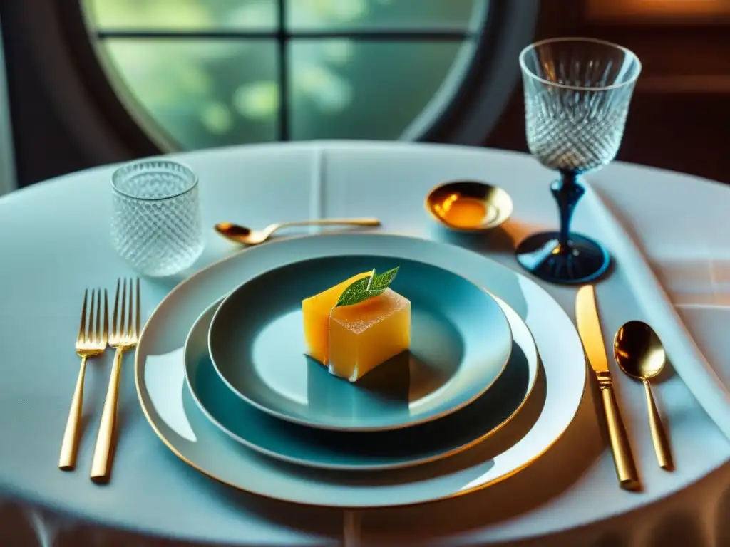 Exquisita vajilla y cristalería: elegancia y sofisticación en la mesa Una mesa lujosa con vajilla gourmet perfecta plato elegir, cristalería fina y cubiertos de plata en un elegante montaje