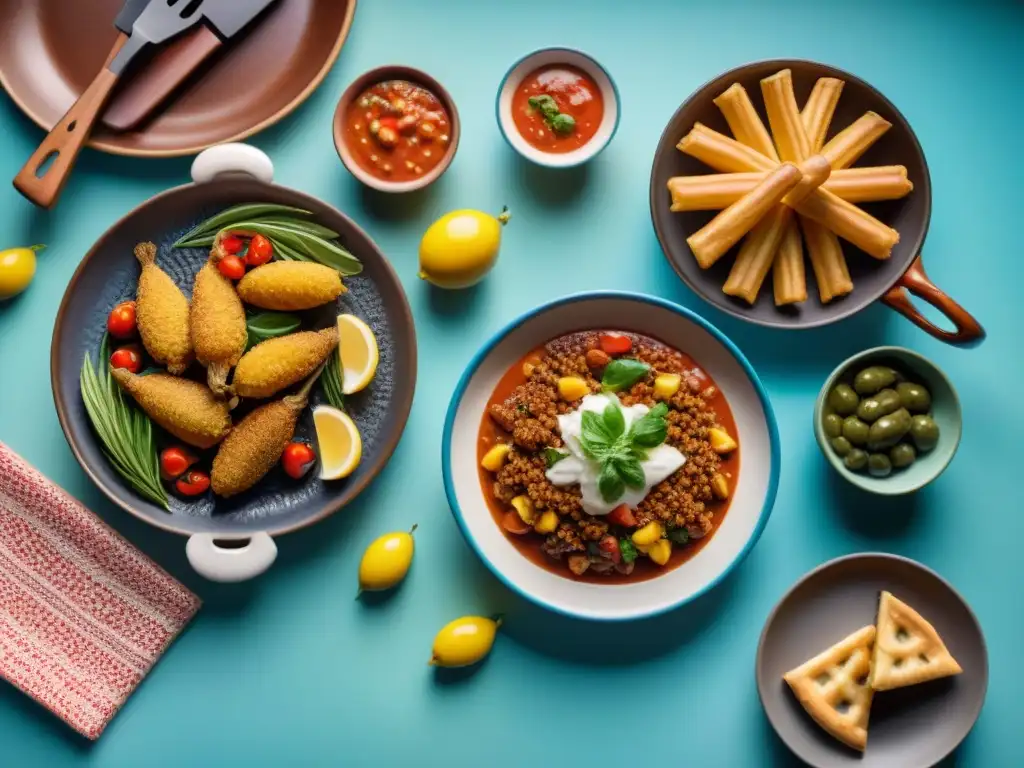 Una mesa de madera bellamente decorada con platos tradicionales españoles, creando una atmósfera cálida