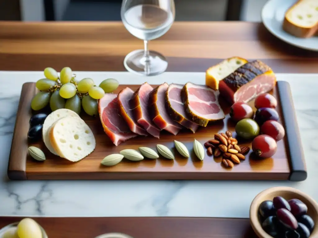 Una mesa de madera con embutidos gourmet dispuestos elegantemente