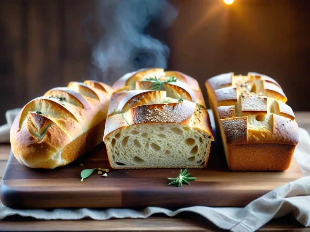 Una mesa rústica repleta de panes sin gluten saludables gourmet, con texturas y toppings variados, listos para degustar