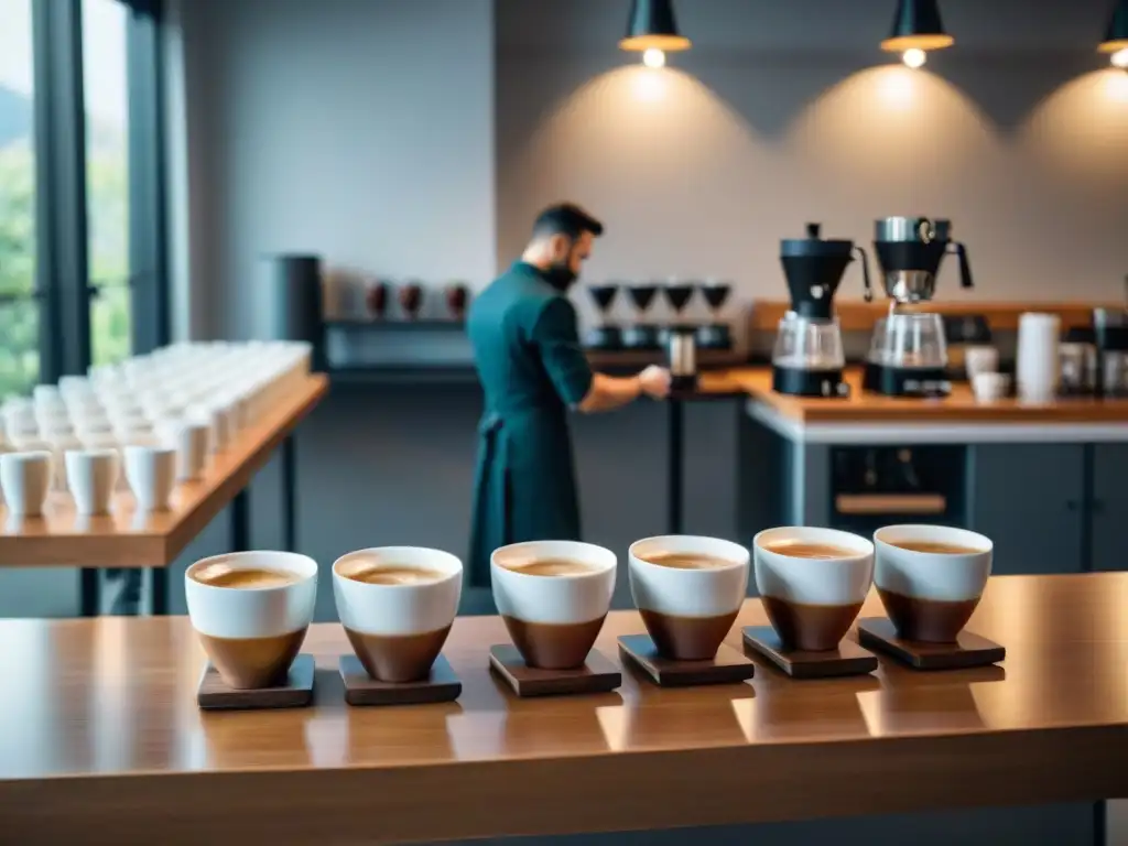 Un meticuloso catado de café equilibrado perfecto en un laboratorio moderno y elegante