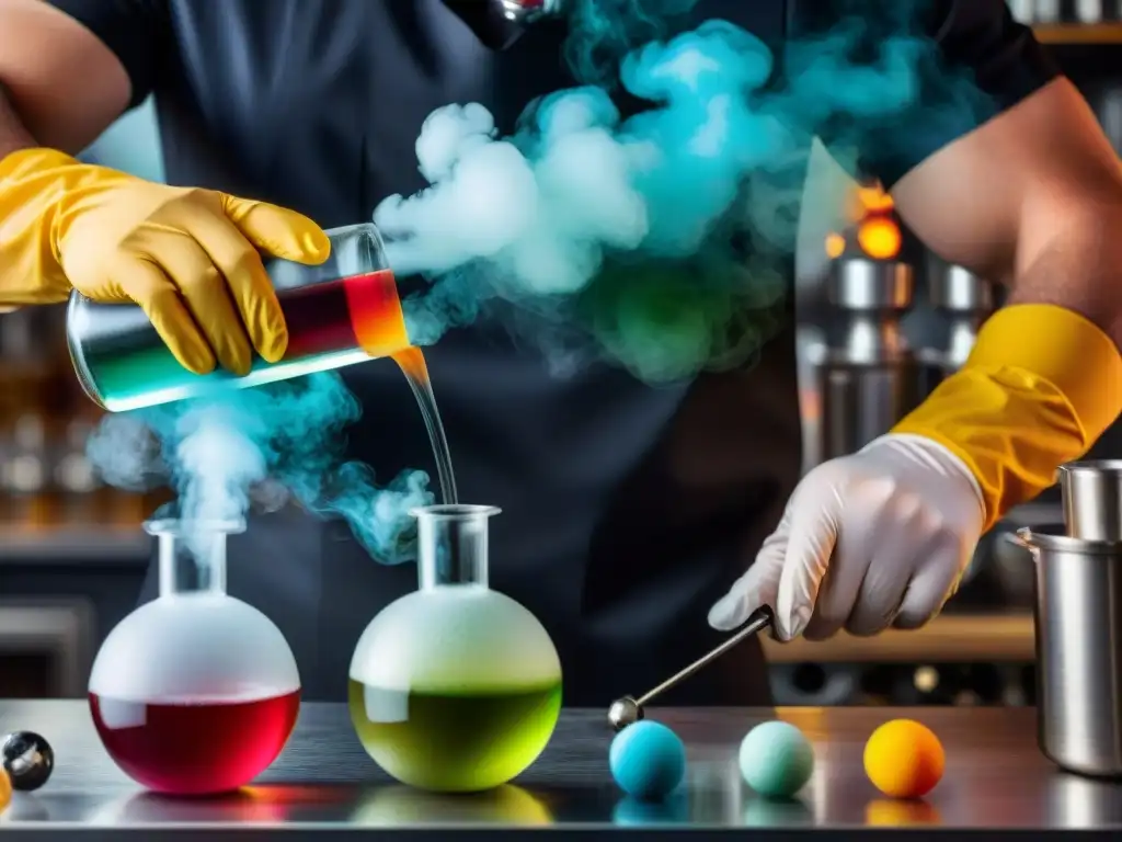 Un mixólogo experto utiliza Técnicas de Gastronomía Molecular Coctelería para crear un cóctel impactante