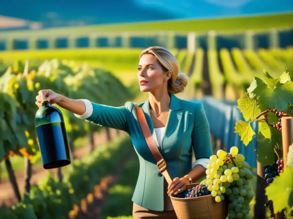 Mujeres viticultoras de Europa trabajando en los viñedos con pasión y éxito bajo el cielo azul