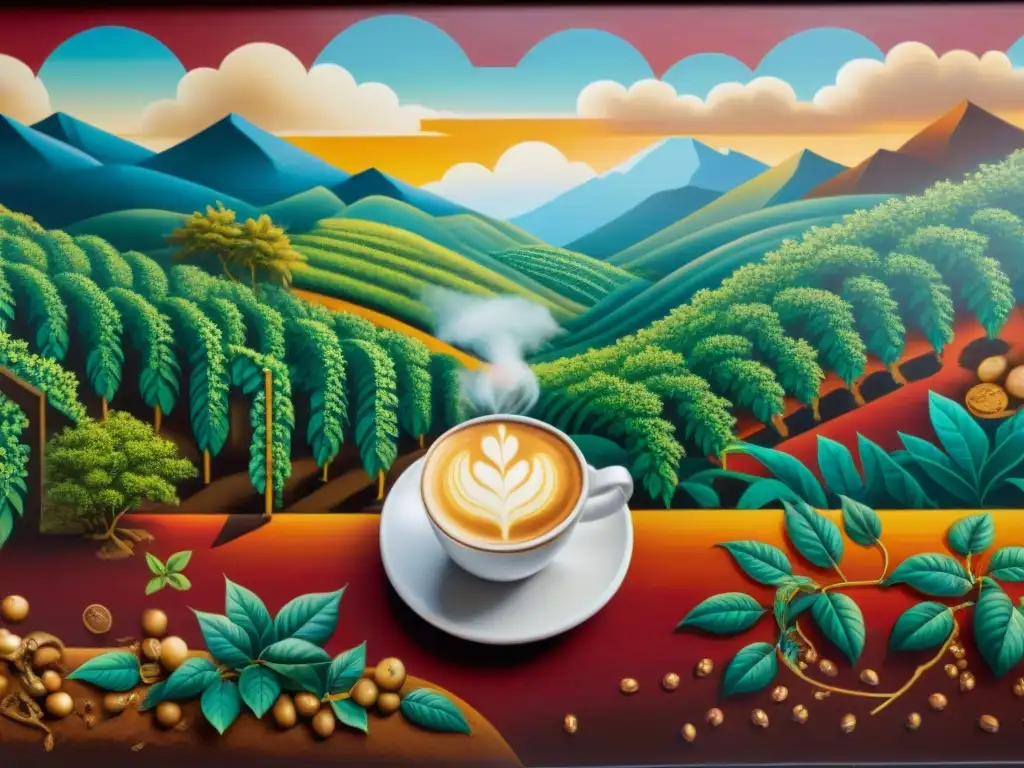 Un mural detallado y realista muestra la evolución del café en arte y música a lo largo de la historia