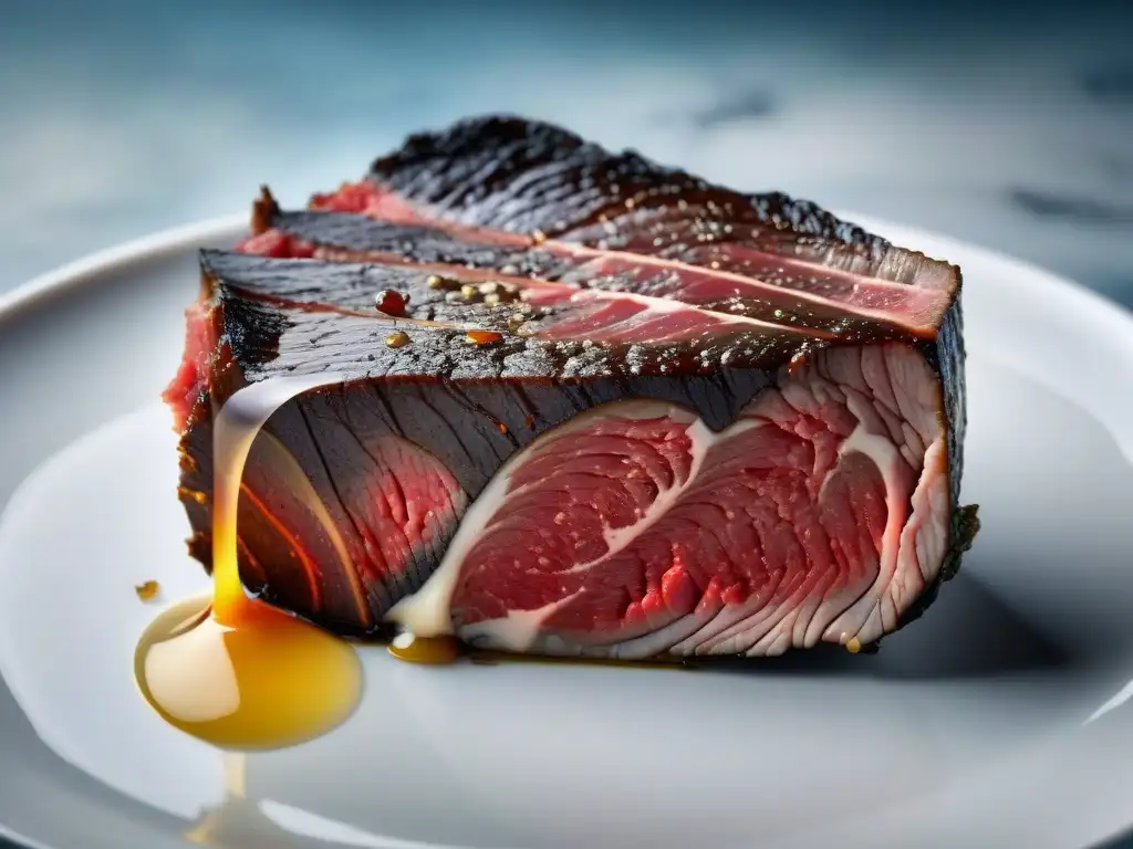 Una obra de arte culinaria: Carne Wagyu: Ciencia del Marmoleo en un filete de grado 12, con intrincados patrones de grasa y carne roja