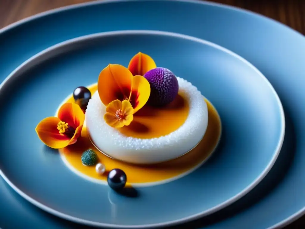 Una obra de arte culinaria de la gastronomía molecular en un elegante restaurante