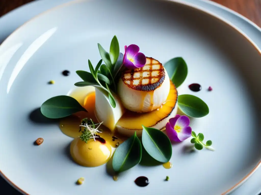 Una obra de arte culinaria con fusiones helados sorbetes platos salados en un plato sofisticado y colorido