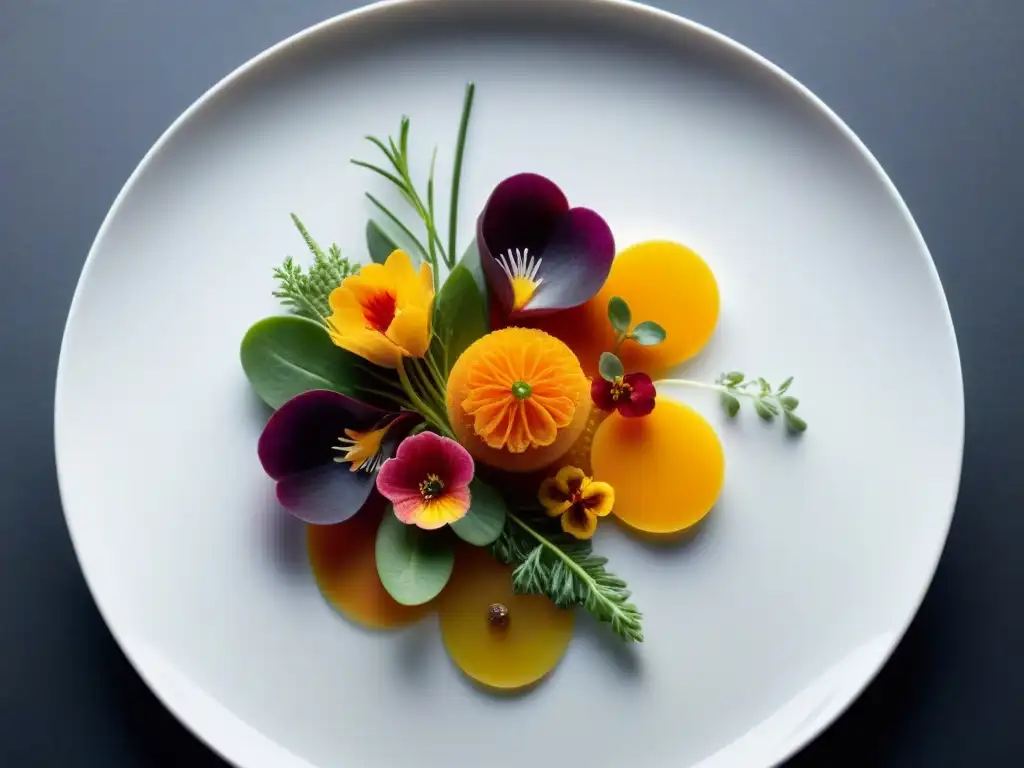 Una obra de arte culinario con historias presentación platos gourmet: una explosión de colores y sabores en un plato elegante y moderno