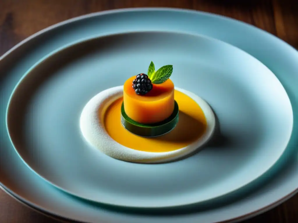 Una obra culinaria minimalista en alta resolución, resaltando la elegancia y sofisticación del plato gourmet