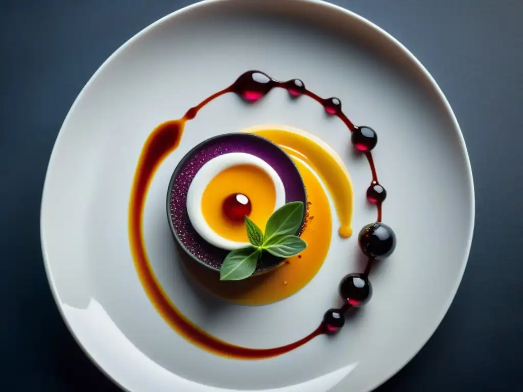 Una obra maestra de la alta gastronomía: plato gourmet bellamente presentado en una composición visualmente impactante